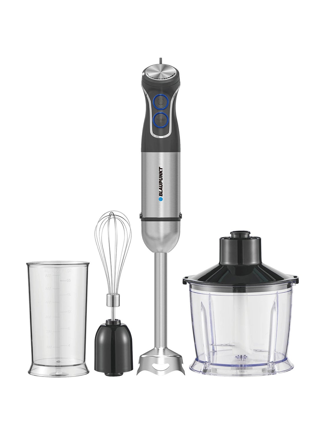 Compare Immersion Hand Blender Set, 1000W, Stainless Steel Body, Shaft and Blade, Variable Speed, 3 Attachments PCM475 Silver & Black at KSA Price