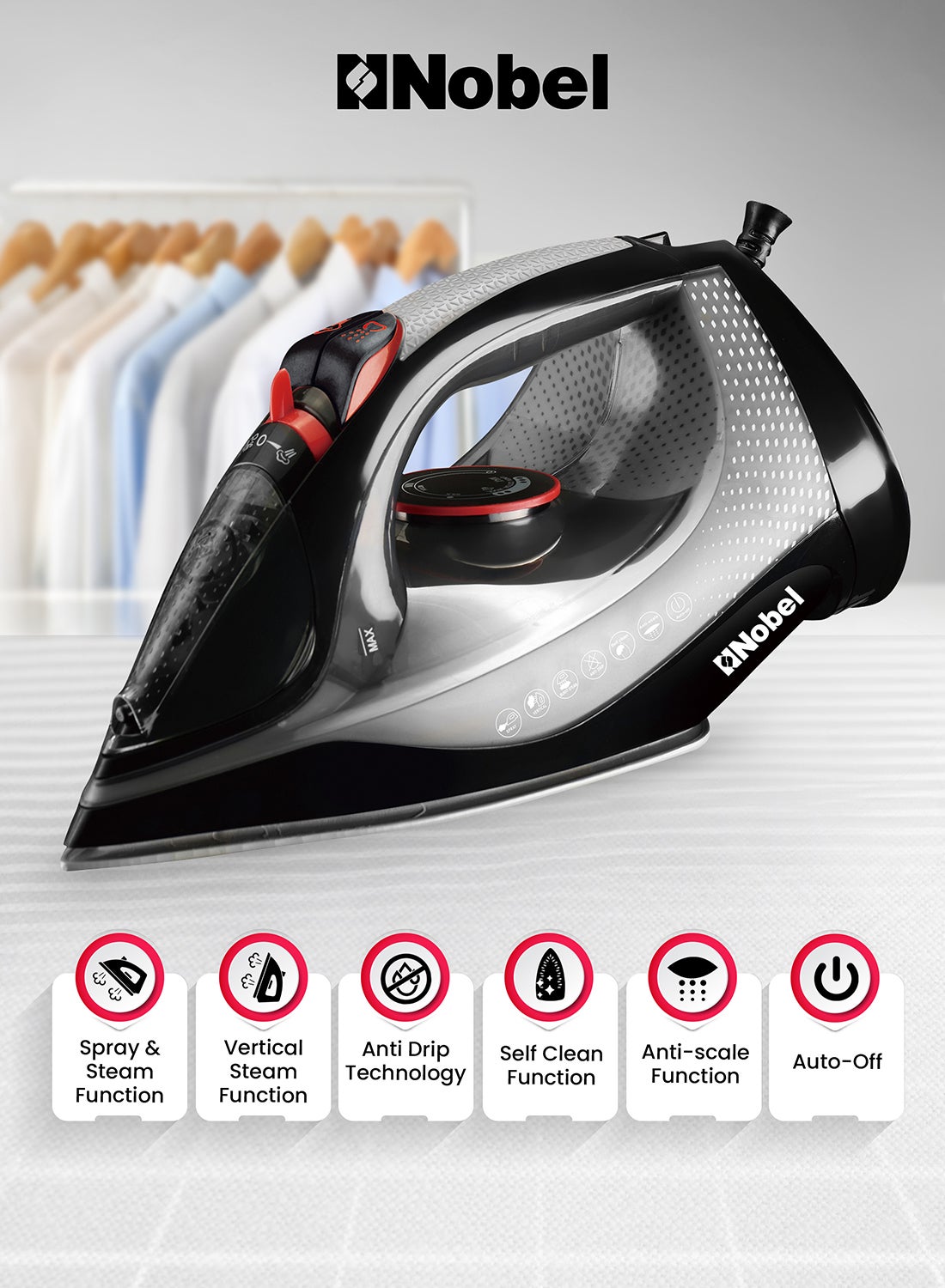 Steam Iron, Dry Ironing, Spray & Steam Function, Powerful…