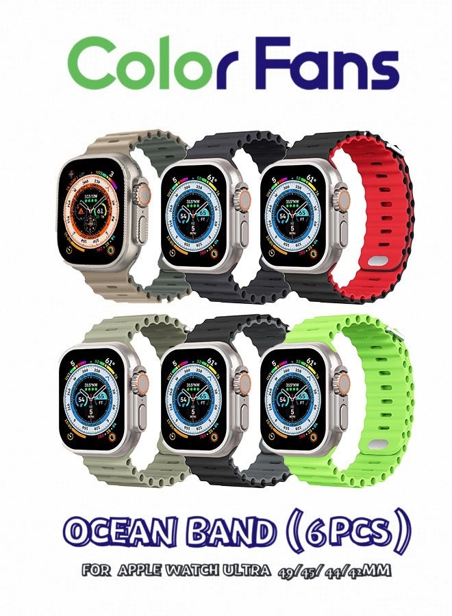 Compare 6Pack Ocean Bands for Apple Watch Ultra & Series 18 4249mm  Midnight, KhakiGray Green, BlackRed, Khaki, BlackGray, Apple Green  For Men and Women at KSA Price
