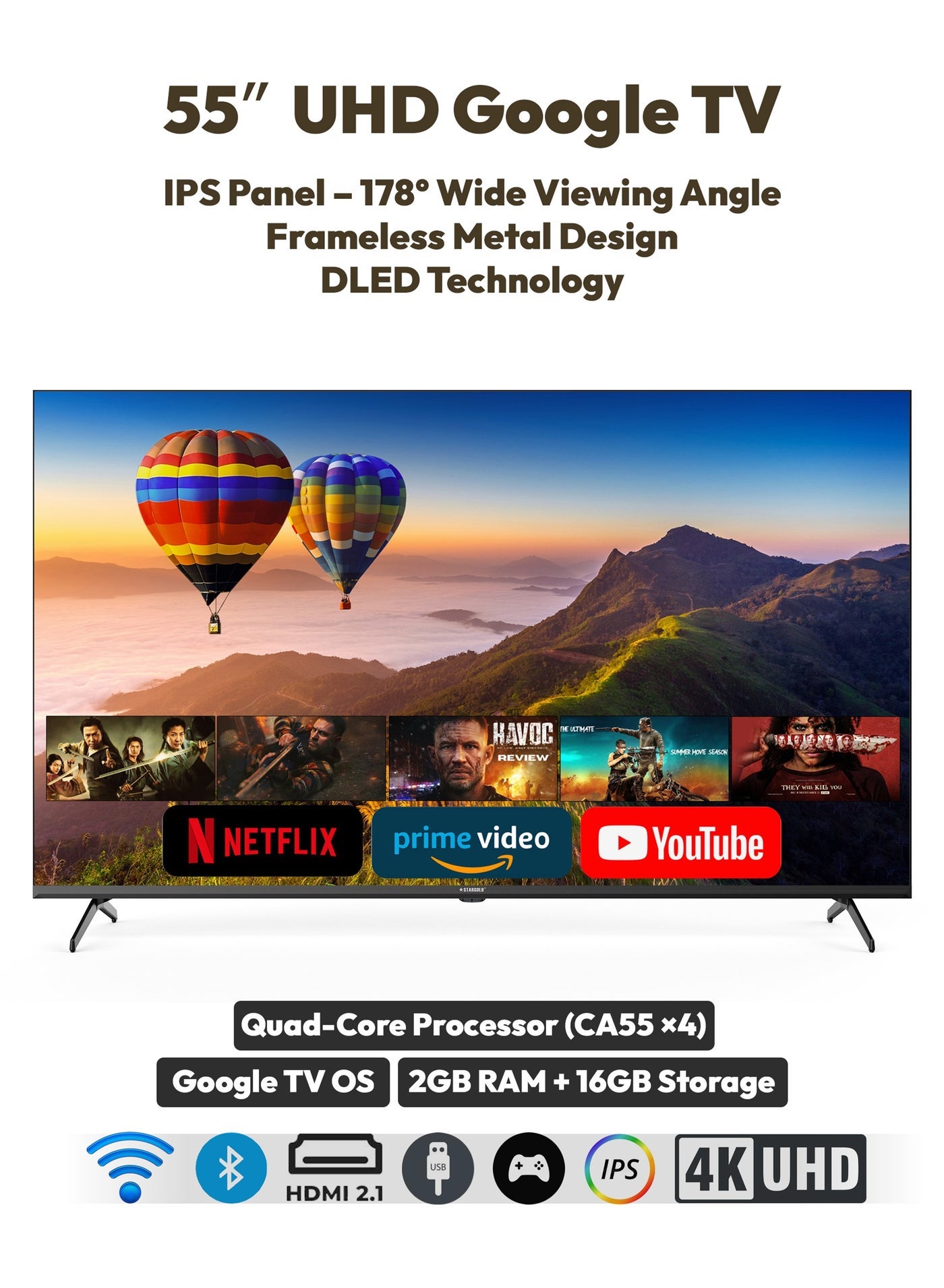 55 Inch 4K UHD Google TV Smart LED…