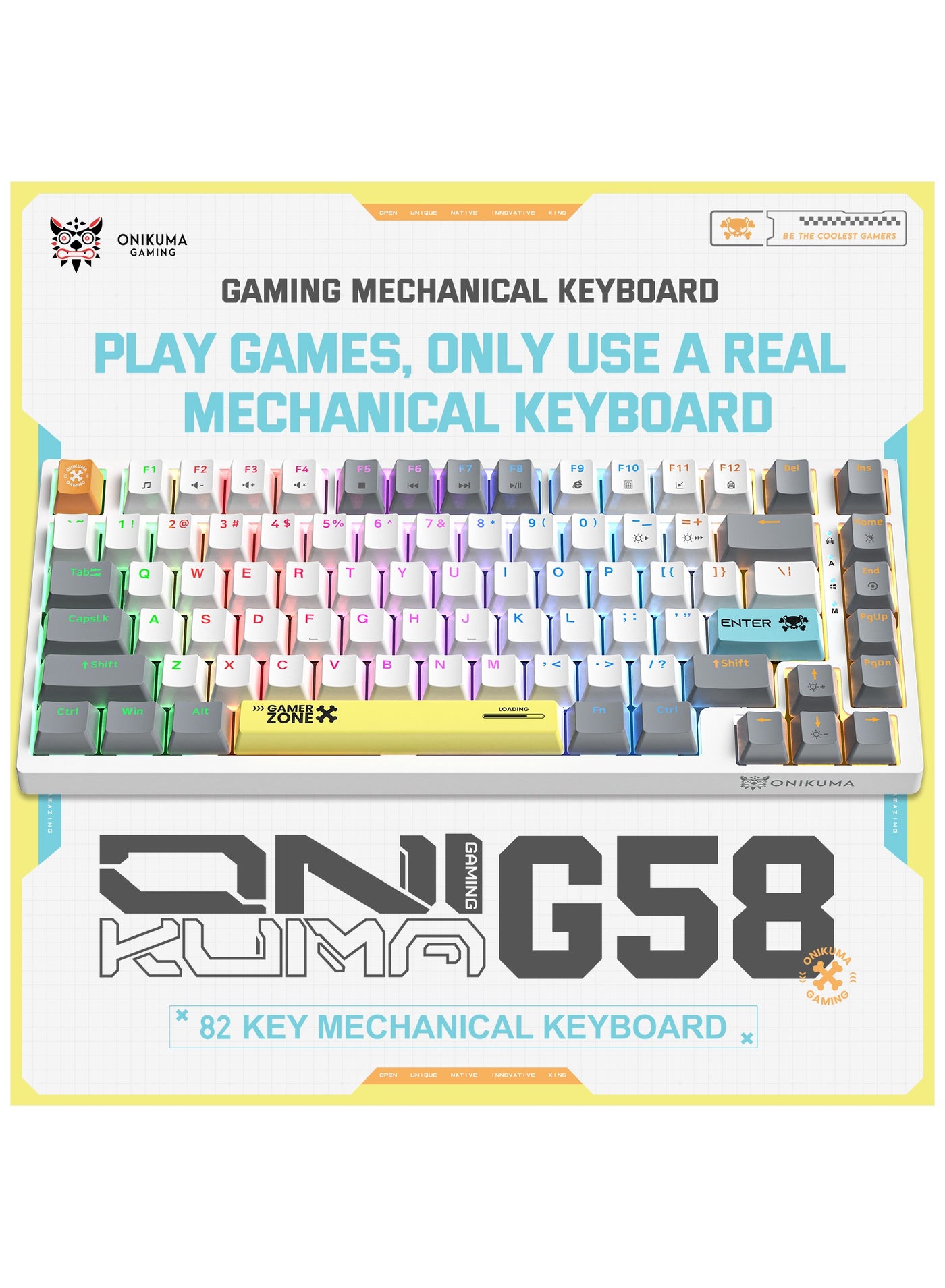 Compare Upgrade G58 – 75% Mechanical Gaming Keyboard – Compact 82 Keys – Wired Blue Switch – Rainbow LED Backlit – USB for PCLaptopMac – Mixed Color Keycaps at KSA Price