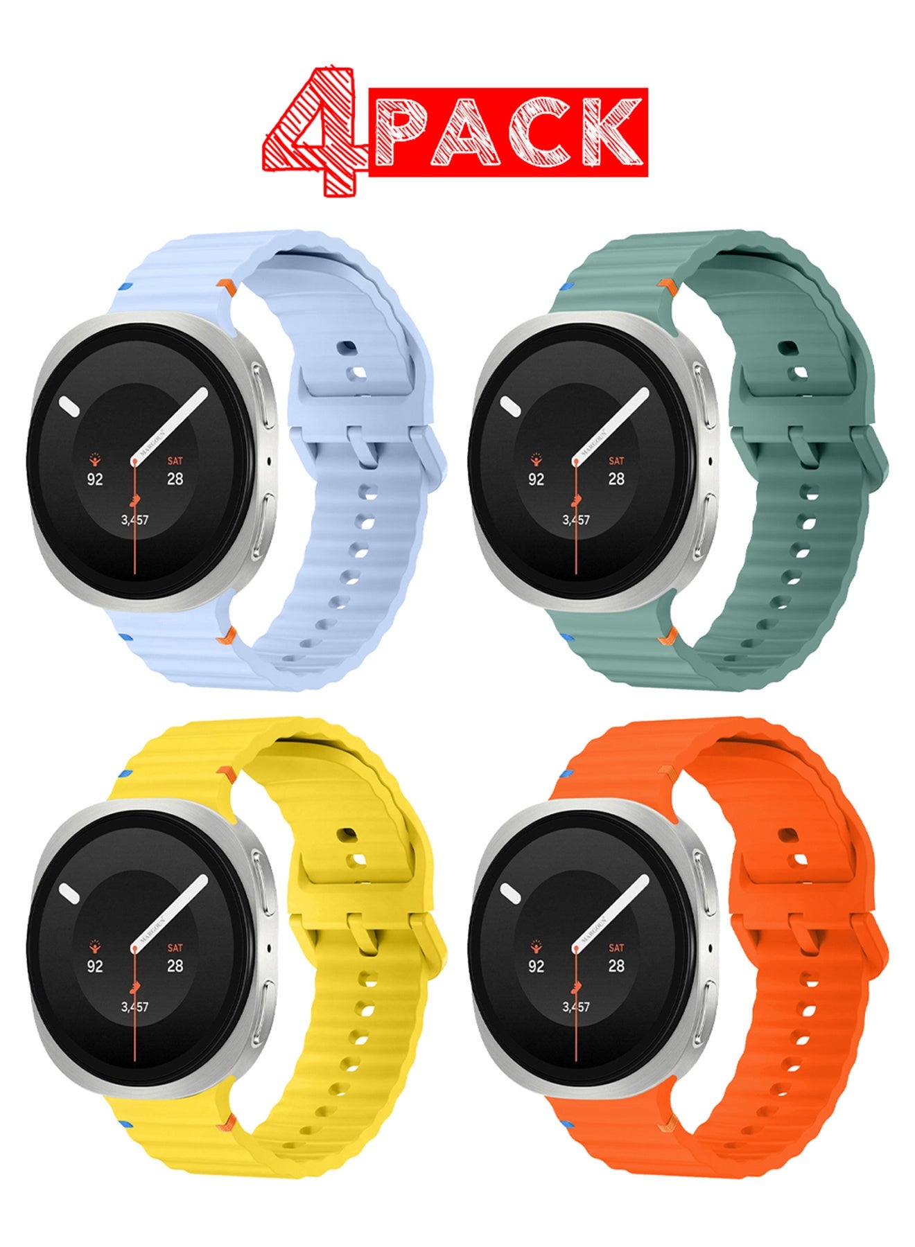 Compare 4 PACK Silicone Ocean Band Compatible with Samsung Galaxy Watch 9 40mm 44mm, Soft Silicone Waterproof Replacement Strap for Men Women ZPack C 4 Colors at KSA Price
