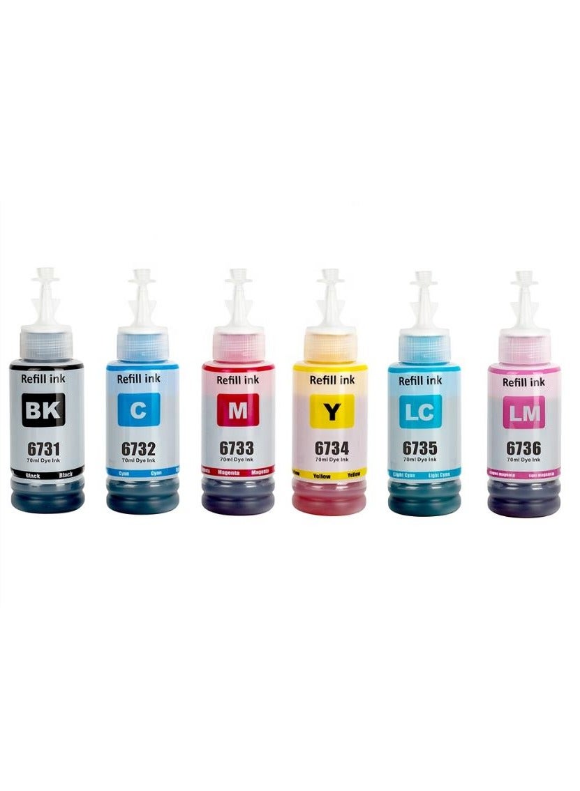 Compare Ink Set 673 for EcoTank for EPSON Pack of 6 M C Y LC L,M BK for Printer L800 L805 L810 L850 L1800 at KSA Price
