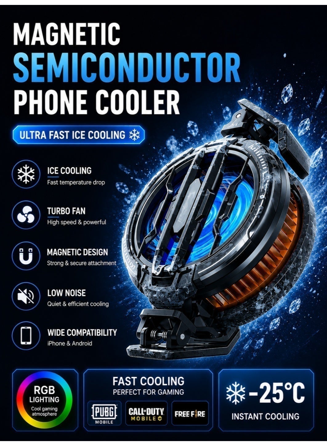 Compare Mobile Phone Cooler for Game Fan PUBG, Designed iPhone 1213 Series, Live Streaming and Vlog, Semiconductor Heatsink Without Noise iOS Android, ipad Tablet at KSA Price