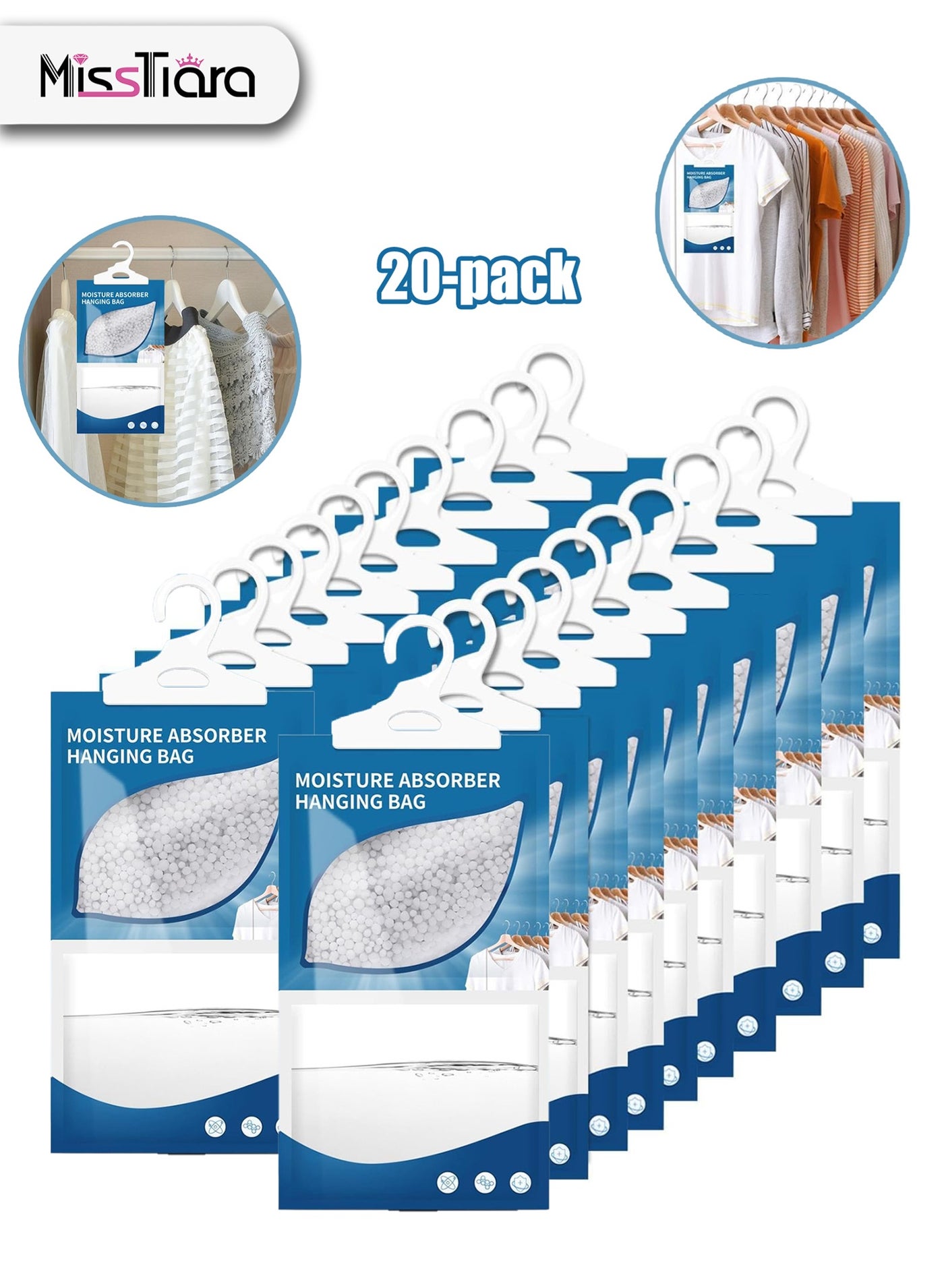 Compare Moisture Absorbers Packets 230gpack  20 Pack, Dehumidifier Bags, Hanging Closet Dehumidifier Bags, Desiccant, Fragrance Free for Closet, Hanging Humidity Absorber in Wardrobes, Bedrooms, Bathrooms at KSA Price