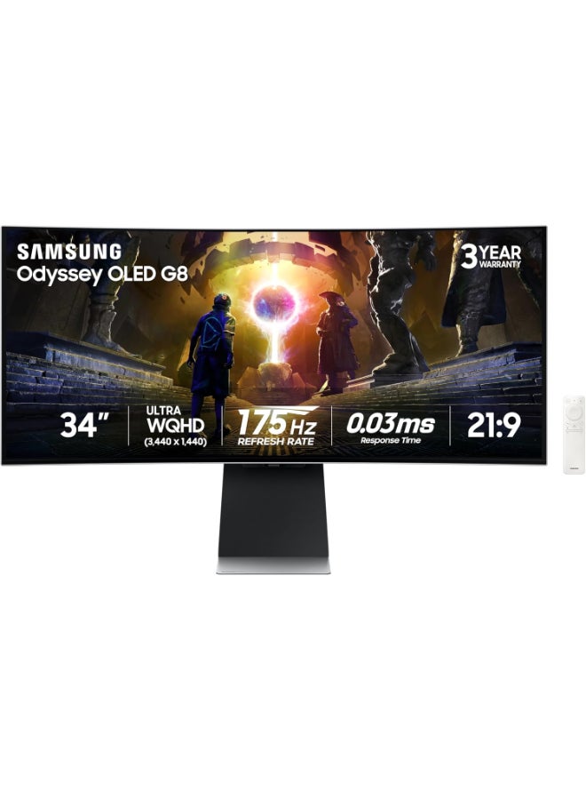 Compare 34 inch Odyssey G8 Smart Gaming Monitor, OLED Display, UWQHD Resolution, 175Hz Refresh Rate, 0.03ms GtG Response Time, AMD FreeSync Premium Pro & GSync Technology| LS34DG852SMXUE silver at KSA Price
