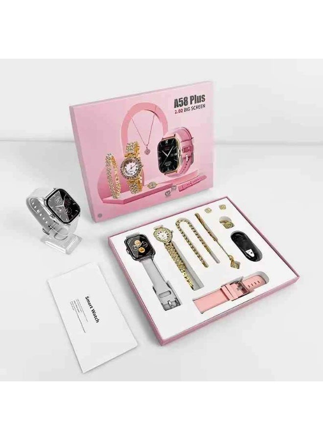 Compare 6in1 Ladies Smart Watch Gift Set with Fitness Tracker, Heart Rate Monitor, Extra Straps & Elegant Jewelry Accessories – Stylish MultiPiece Women’s Gift Combo at KSA Price