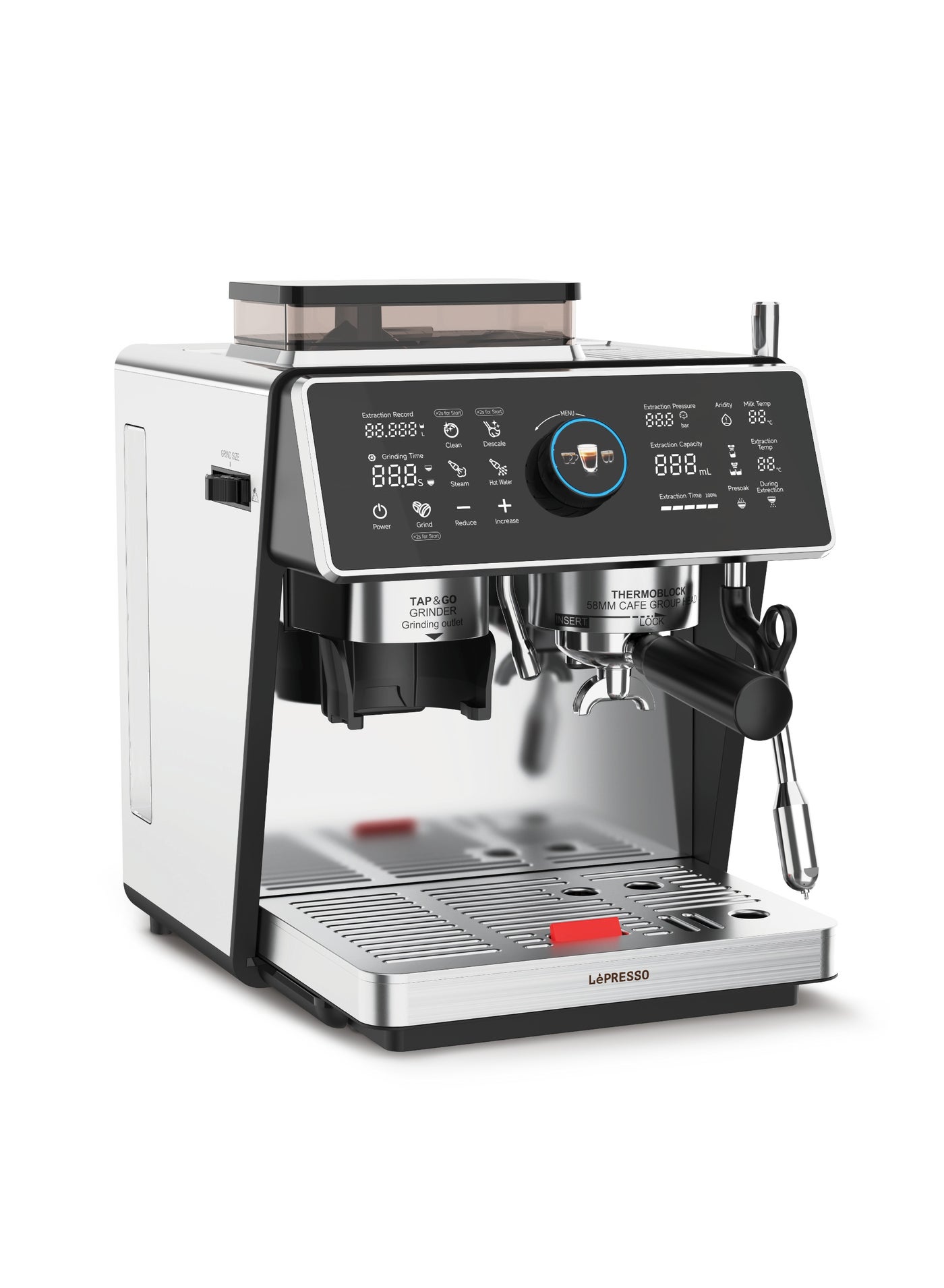 Compare Semi Automatic Dual Boiler Coffee Machine with 20 Bar Pressure, Touch Display & Adjustable Grinder, Espresso Maker, Milk Steamer, Pitcher, Portafilter, Scoop & Tamper Included, Good for Home, Office and more at KSA Price