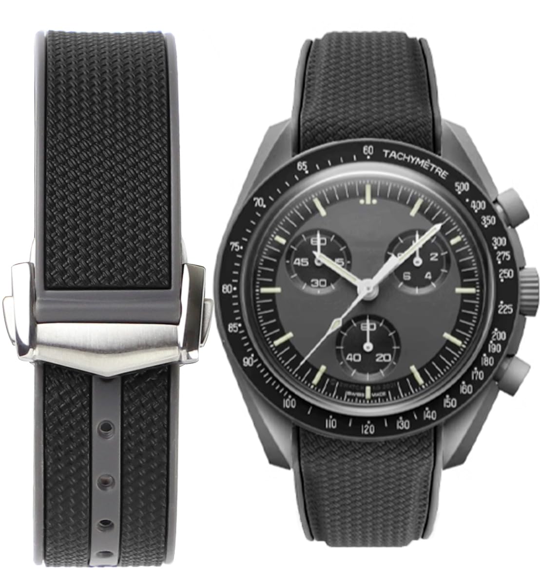 Compare Sight Focus 20mm Curved End Rubber Watch Band for Omega Speedmaster moonwatchOmega X SwatchWatch Strap Watchband Watch Band Replacement Deployment Buckle Men Women black gray 20mm at KSA Price
