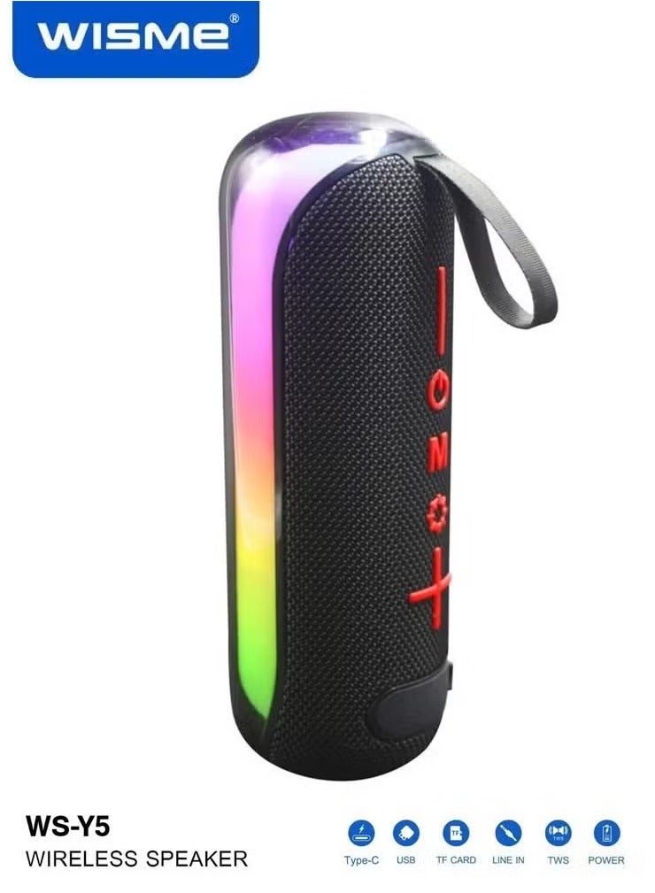 Compare WSY5 Wireless Portable Bluetooth Speaker with RGB Colorful Lighting, Multiple Input Options, and Button Control – HighQuality Sound and Stylish Design, Black at KSA Price