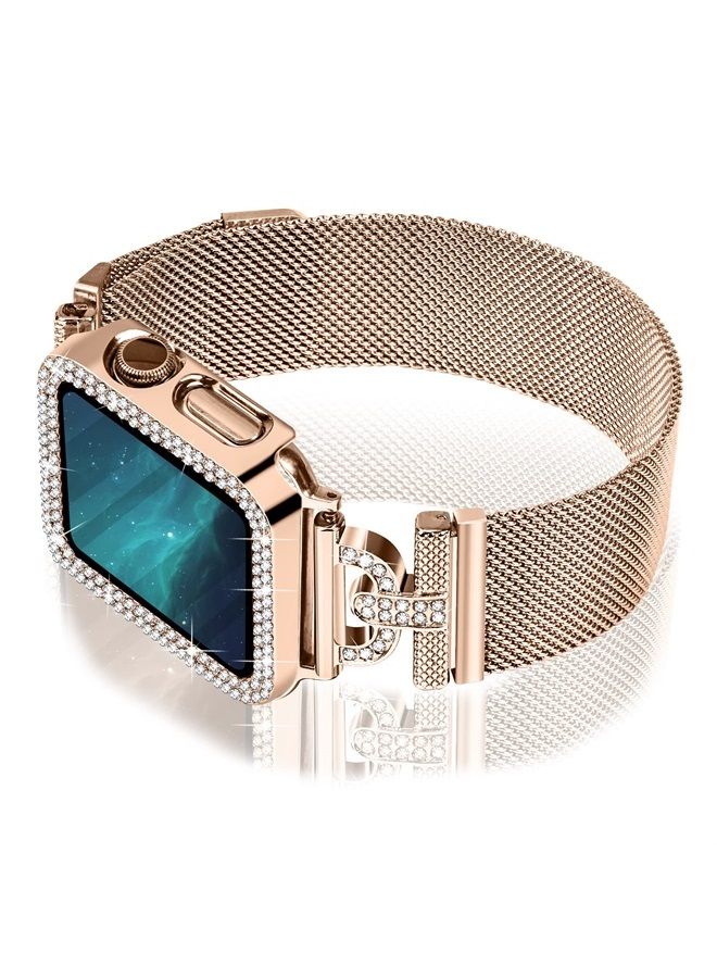 Compare Magnetic Band Compatible with Apple Watch Band 38mm 40mm 41mm 42mm 44mm 45mm Milanese Strap with Bling Case and Screen Protector, Dressy Stainless Steel iWatch Loop for Women Rose Gold 41mm at KSA Price