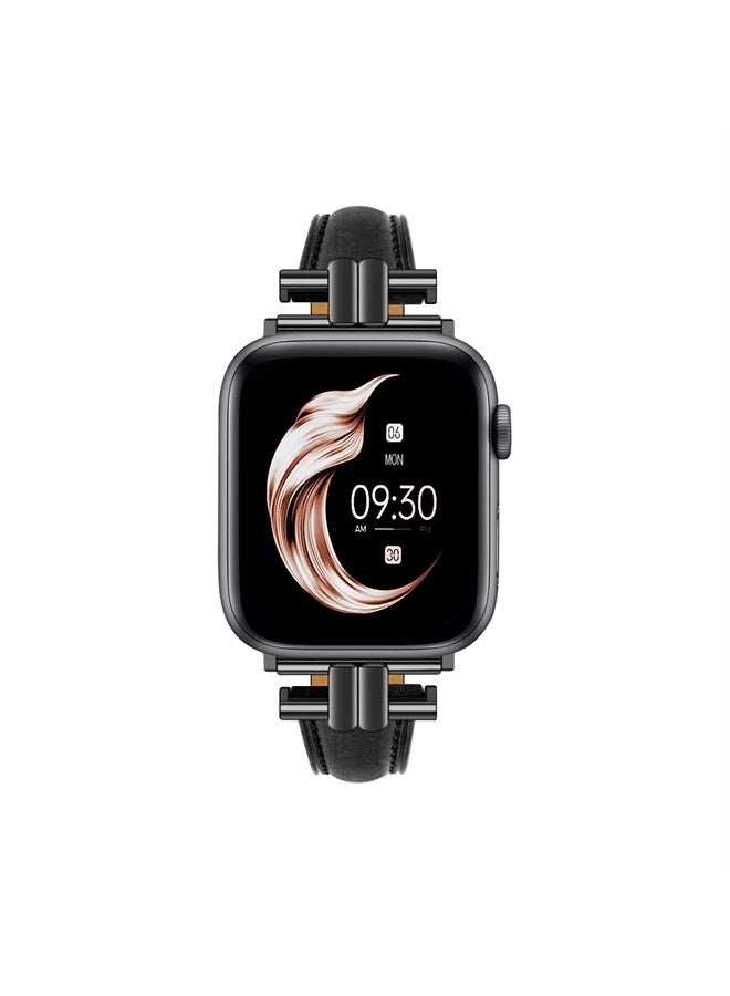 Compare Leather Slim Band Compatible for Apple Watch 38mm 40mm 41mm Band,Genuine Black Leather IShape Watch Strap Bracelet with Stainless Buckle for iWatch Women Bands Series 8 7 6 5 4 3 2 1 SE at KSA Price