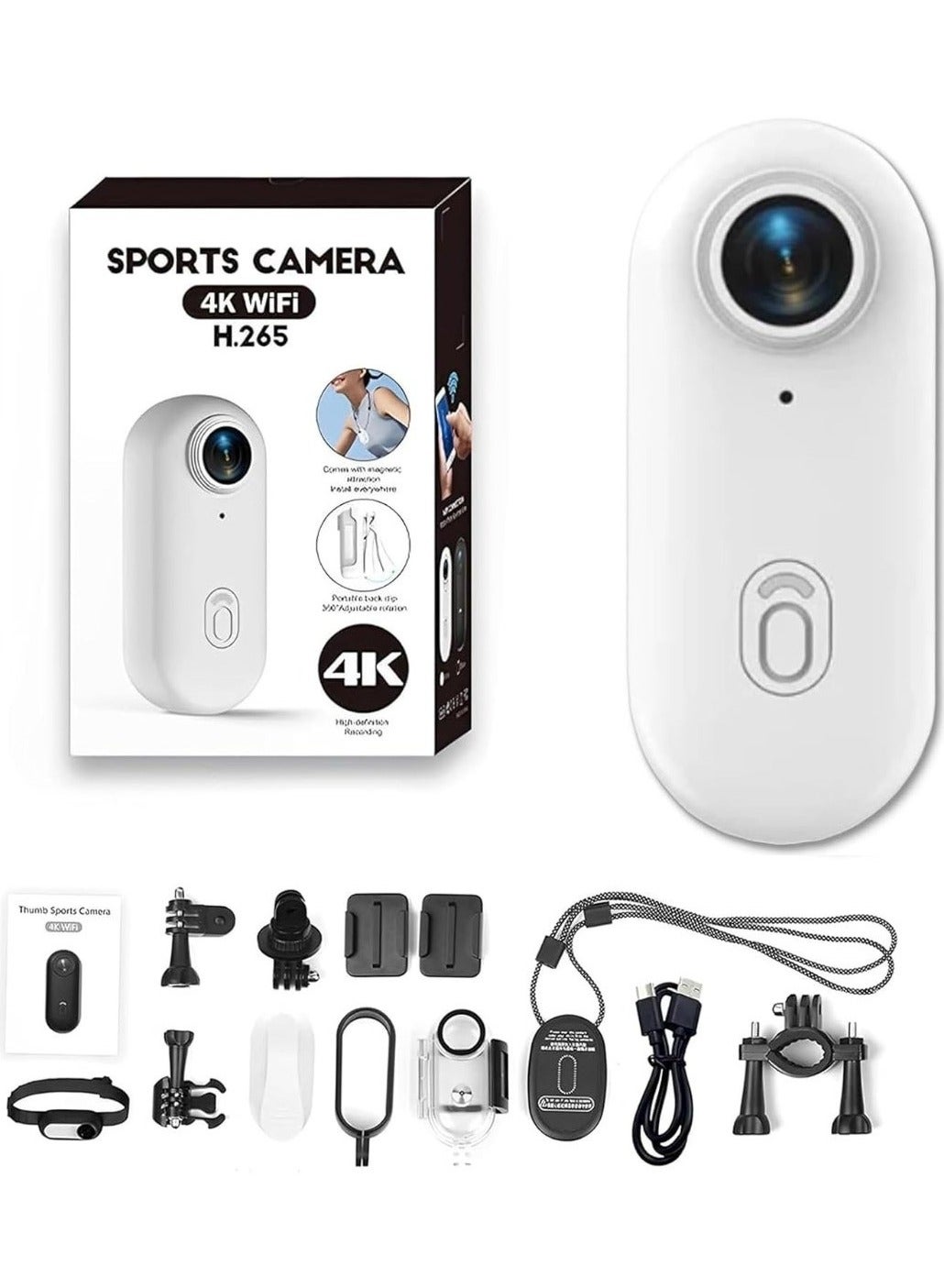 Compare 4K Mini Action Camera|UltraLight ThumbSized Body Cam with WiFi, 360° Rotating Clip, Magnetic Mount, Waterproof Camera for Cycling, Vlogging & Sports  White at KSA Price