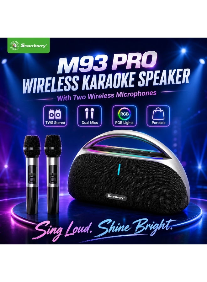 Compare M93 Pro Wireless Karaoke Speaker with 2 Wireless Microphones, Portable Bluetooth Party Speaker with RGB LED Lights, TWS Stereo Pairing, USBTFAUX, 3 EQ Sound Modes at KSA Price