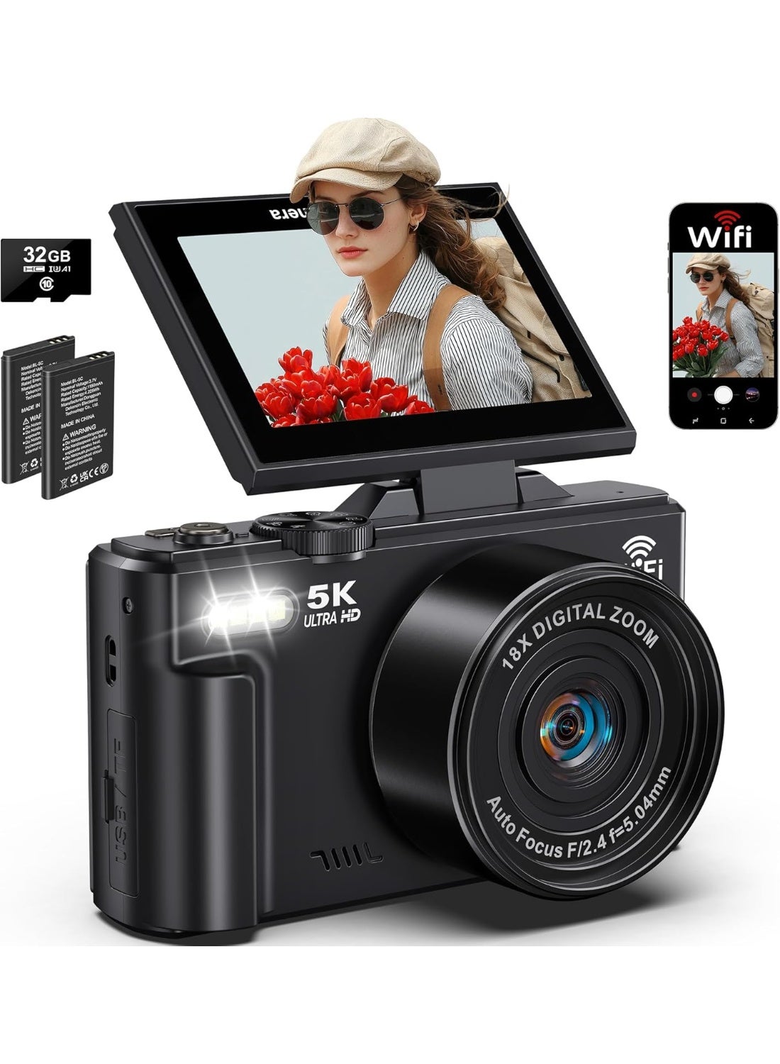 Compare 5K Digital Camera  75MP Digital Cameras for Photography  Vlogging Camera for YouTube  Autofocus Video Camera 3 180° Flip Screen with 18X Zoom at KSA Price
