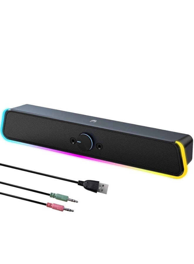 Compare Computer Speakers, Soundbar Speaker with RGB LED Light and 3.5 mm Aux Connection for Game, TV, Desktop, Laptop at KSA Price