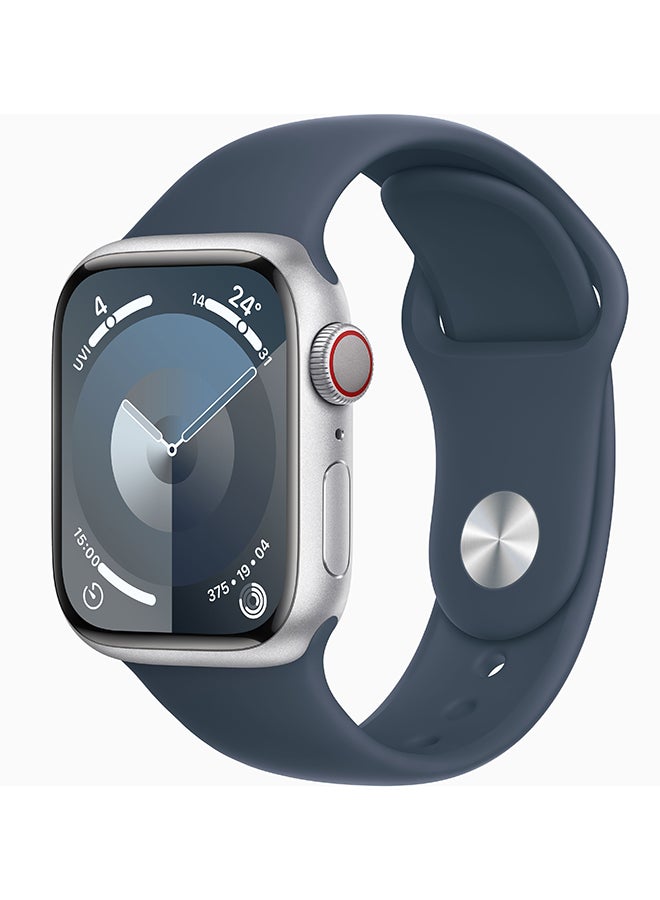Compare Watch Series 9 GPS + Cellular 41mm Silver Aluminium Case With Storm Blue Sport Band at KSA Price