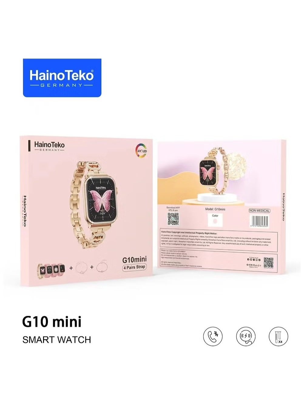 Compare G10 Mini Rose Gold Edition Ladies Smart Watch – Chic & Compact with 3 Interchangeable Straps & Stylish Bracelet Combo, Fitness Tracker, Heart Rate Monitor, Waterproof, Long Battery Life – Perfect for Elegant Style & Active Living at KSA Price