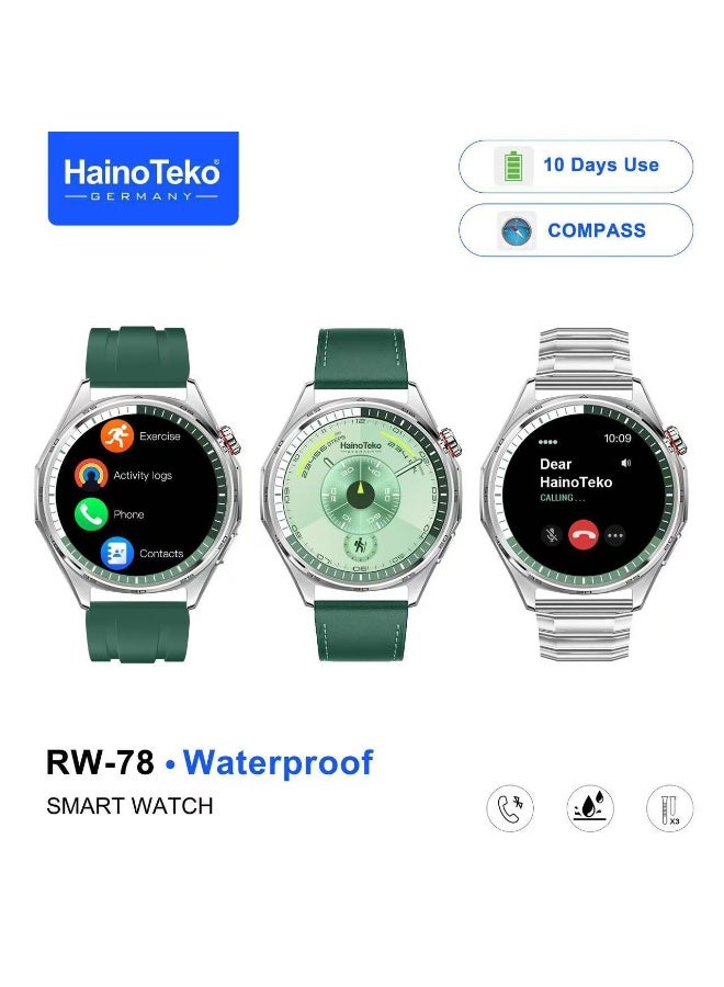 Compare HainoTeko RW78 Waterproof Smart Watch With AMOLED Display Bluetooth Calling 10 Days Battery Backup 3 Pair Straps and Charging Cable Designed for Ladies and Gents Green at KSA Price