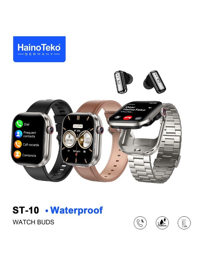 Compare HainoTeko ST10 Watch Buds with AMOLED Display, Bluetooth Calling Smartwatch with Builtin Earbuds, Waterproof Smart Watch 3 Interchangeable Straps Fitness Tracker Designed for Ladies and Gents Silver at KSA Price