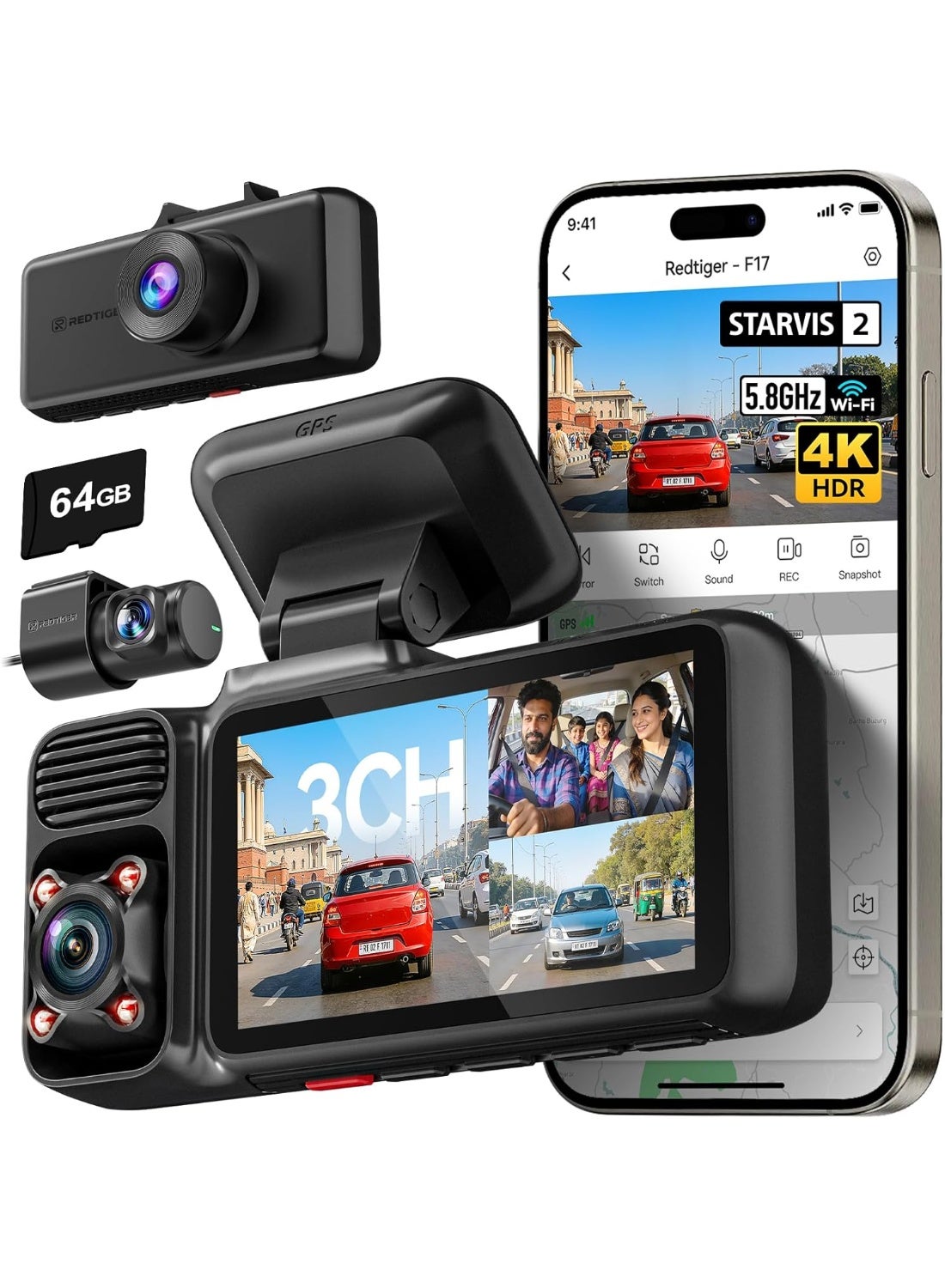 REDTIGER 4K 3 Channel Dash Cam Car 2026…