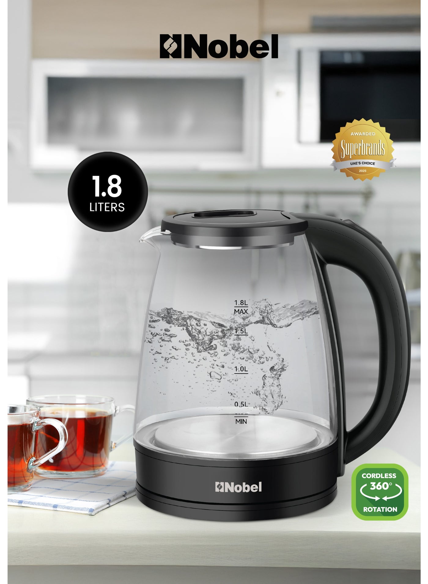 Electric Kettle 1.8L Glass Body, Stainless Steel Inner…