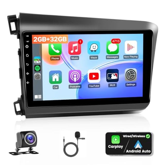Compare Car Stereo Radio For Honda Civic 2012,9Inch Ips Screen For Civic, With Wireless Carplay Android Auto Gps Navigation Bluetooth Fm Swc Backup Camera, 2G+32G at KSA Price