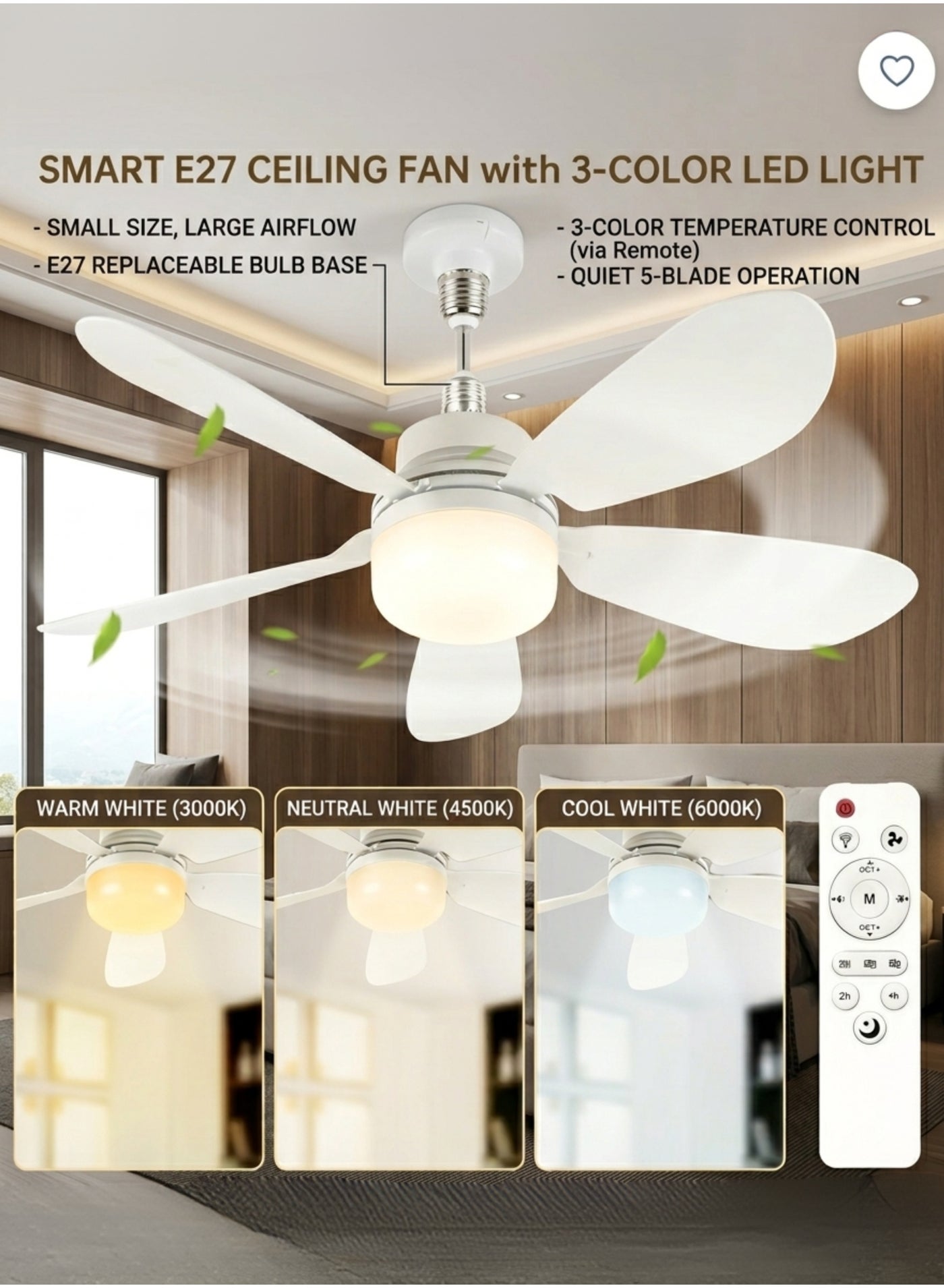 25W Small Ceiling Fan with Light & Remote…