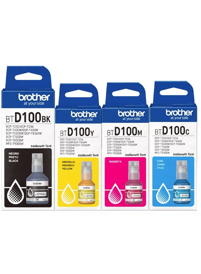 Compare Genuine BTD100 Full set Ultra High Yield Black, 7,500 Page Yield,Color each Cyan ,Yellow,Magenta, 5,000 Page Yield for Ink Tank Printers Black,Cyan,Yellow,Magenta at KSA Price