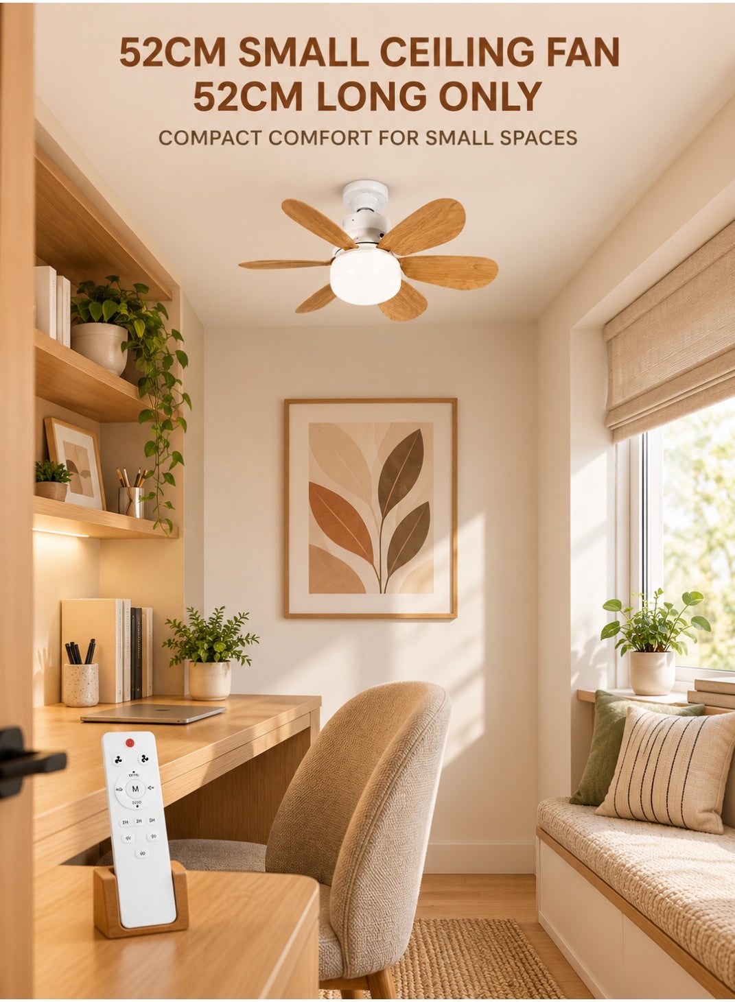 Compare 20.4 Inch Small Ceiling Fan with LED Light 30W, 2250LM Wooden ABS Blade Fan, Remote Control, 3 Speed, 3 Color Light, E27 Screw Ceiling Fan for Bedroom, Living Room & Office at KSA Price