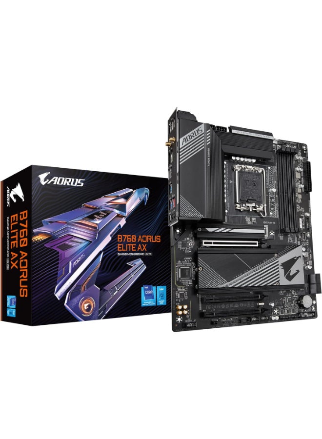 Compare GIGABYTE B760 AORUS Elite AX LGA 1700 Intel B760 ATX DDR5 Triple M.2 PCIe 4.0 USB 3.2 Gen2X2 TypeCWiFi 6E 2.5GbE LANQFlash PlusPCIe EZLatchGaming Motherboard at KSA Price