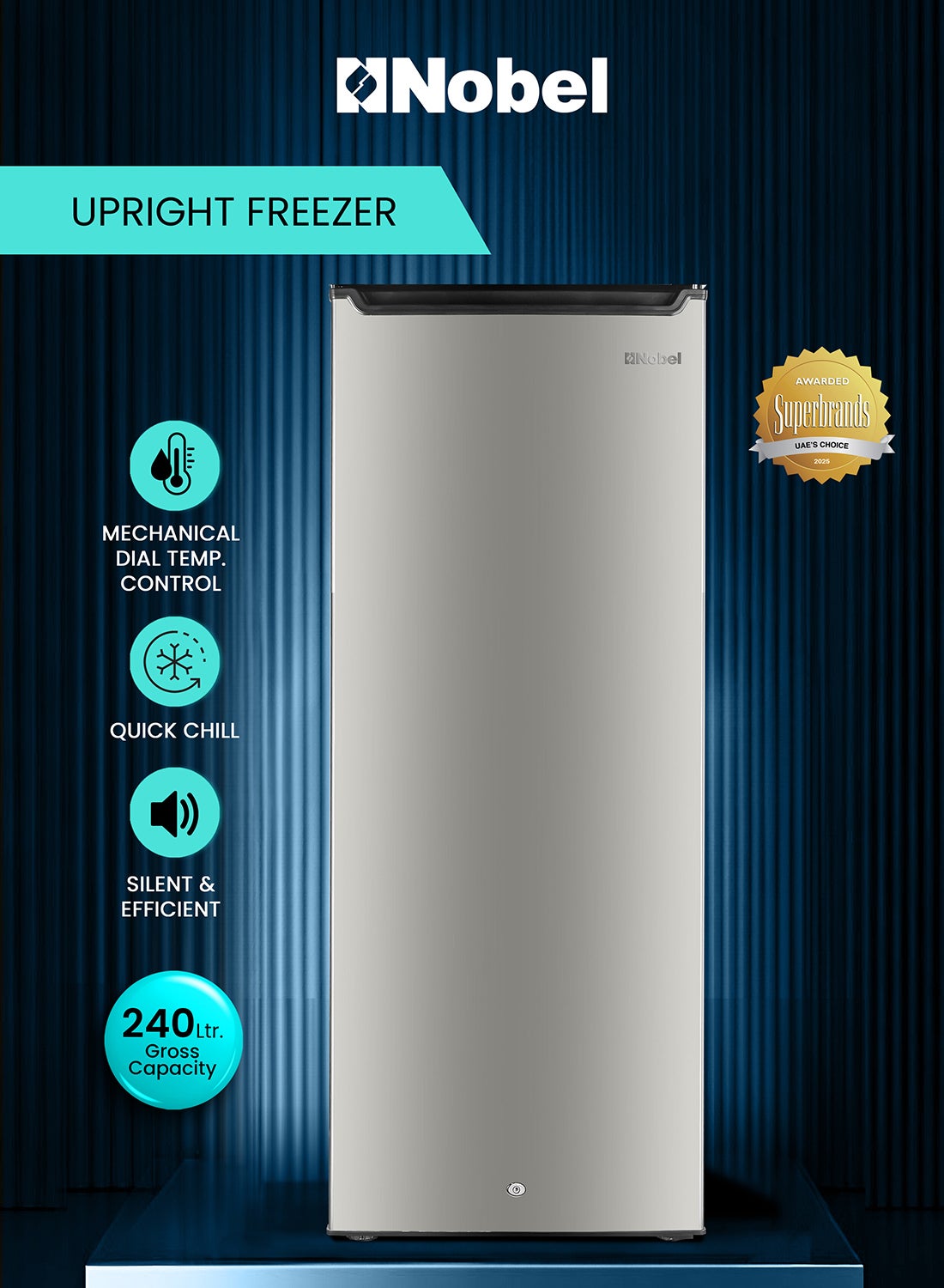 Compare Upright Freezer 240L Gross  170L Net, Single Door with 6 Storage Drawers, Mechanical Temperature Control, R600a Refrigerant, Recessed Handle 170 L 0 W NUF275S Silver at KSA Price