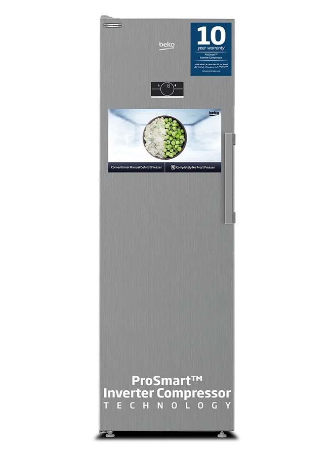 Compare Upright Freezer 313 Liters Gross286 Net Capacity, Single Door, No Frost, Low noise, Reversible Door, Smooth Fit, 10 Years Warranty on ProSmart Inverter Compressor RFNE360X Titanium Inox at KSA Price