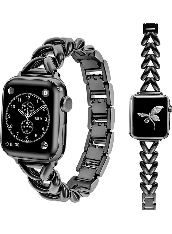 Compare Metal Straps For Apple Watch Series 10 9 8 7 6 5 4 SE, 38404142mm Jewelry Herringbone Design Stainless Steel Smartwatch Strap Black at KSA Price
