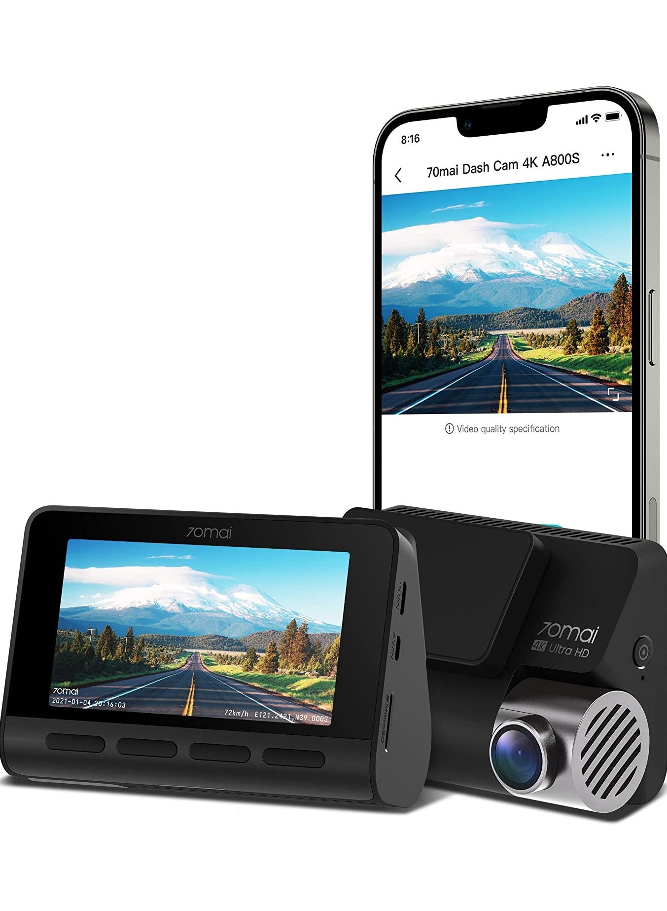 Compare 4K Smart Dash Cam A800, Imx415 Native True 4K Resolution, BuiltIn Gps & Adas, Wifi, GSensor, 3 Ips Screen, IosAndroid App at KSA Price