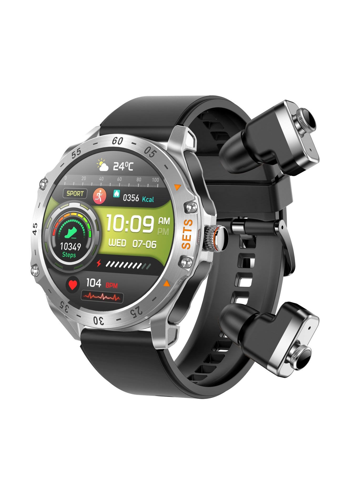 Compare Smart Watch with 1.52 Display, Earbuds Included, IP67 Water Resistant, Compatibility with Android 5.0 and above iOS 10.0 and above  Silver at KSA Price