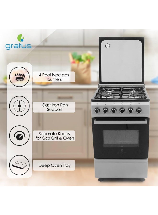 Compare 50x50 cm FreeStanding Gas Cooker with 4 Euro Burners & Gas Oven – Manual Ignition I Enamel Pan Supports, Stainless Steel Finish – Model CR55KTSS1 at KSA Price