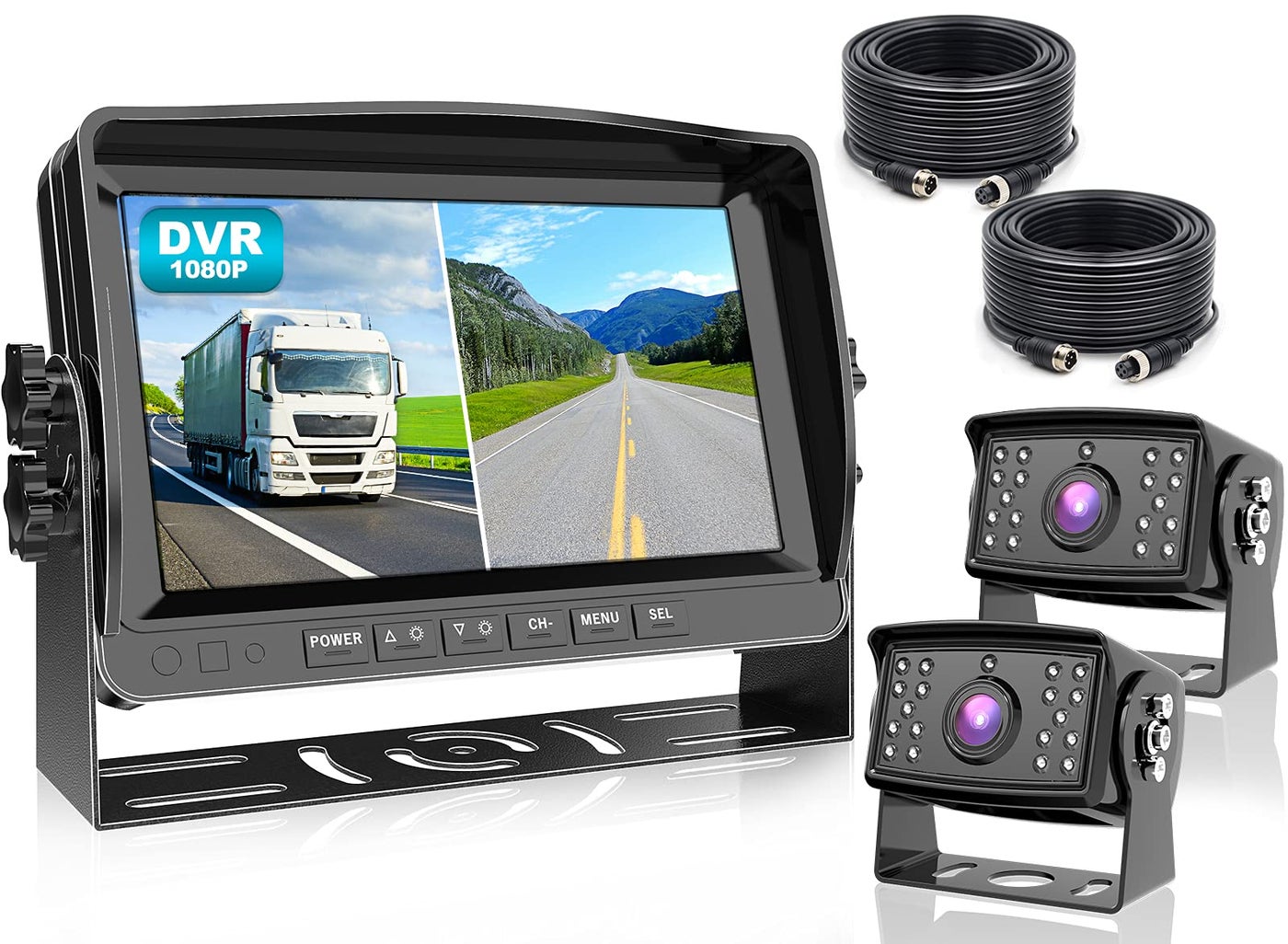 Compare Fookoo HD 1080P 9 Wired Backup Camera System 9inch DVR Dual Split Screen Monitor IP69 Waterproof Rear View Camera for TruckTrailerBox TruckRV Loop Record Parking Lines DY912 at KSA Price