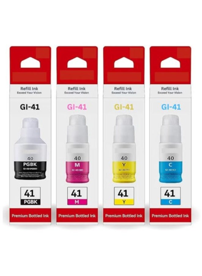 Compare 4Pack GI41 Refill Ink Bottles Set PGBK, C, M, Y Compatible with Canon Pixma Printers – High Yield Page Capacity at KSA Price