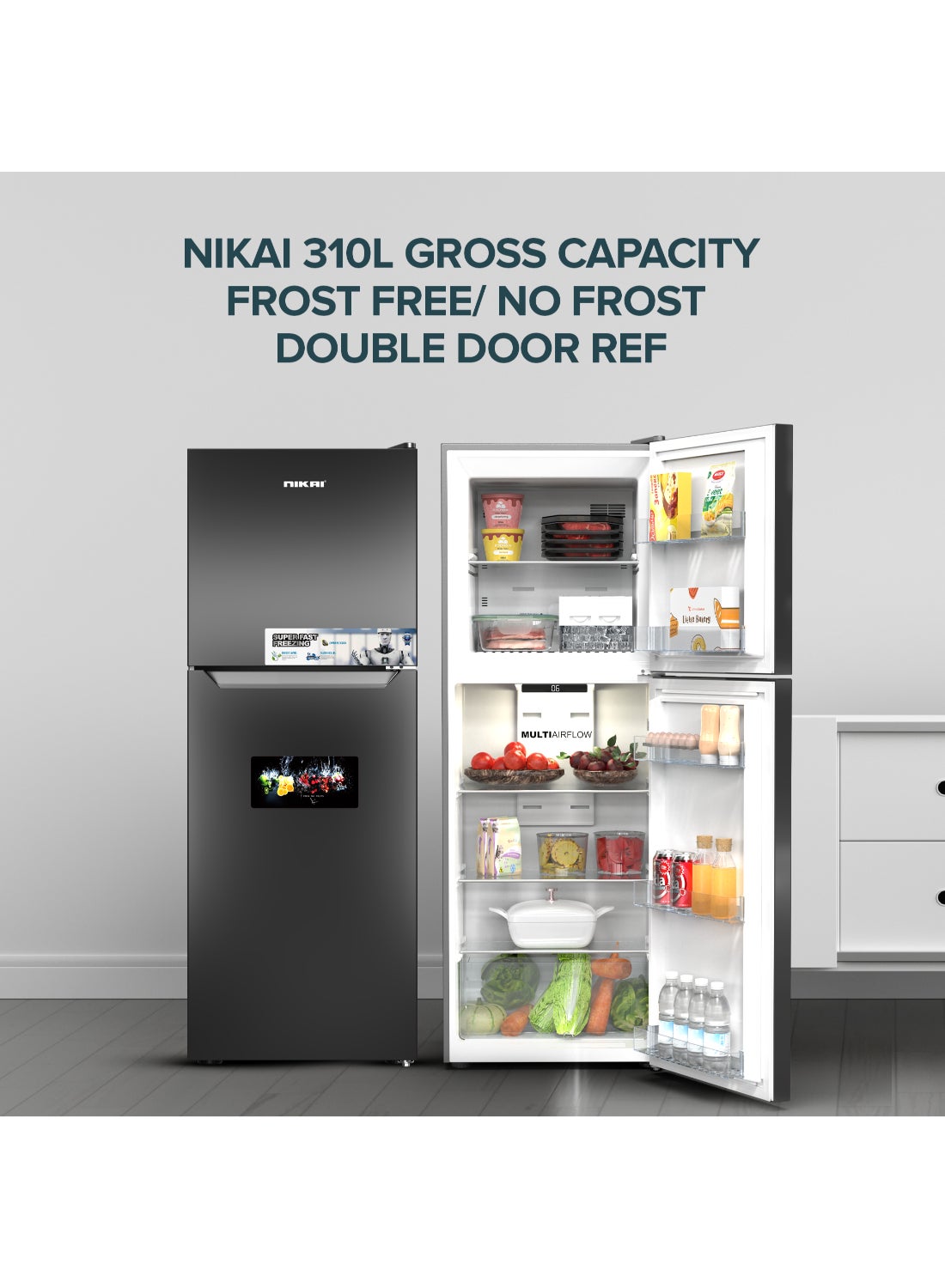 Compare 310L Gross220L Net, NoFrost Double Door Refrigerator with Vegetable Crisper & Adjustable Glass Shelves, Temperature Control, Lock And Key, CFC Free, Silent Operation, Energy Saving R600A, Best For Home, Office & Hotels 234.73 kW 2 at KSA Price