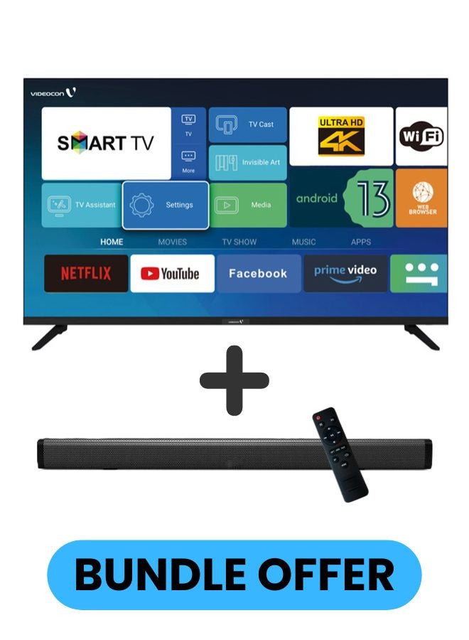 Compare 50 Inch 4K UHD LED Smart TV with Android OS, DVBT2S2 Receiver, 60Hz, HDR, Paired With 2.0 Channel 30W Soundbar, 3D Surround Sound, Bluetooth, USB, FM Radio E50EL1100+SOUNDBAR Black at KSA Price