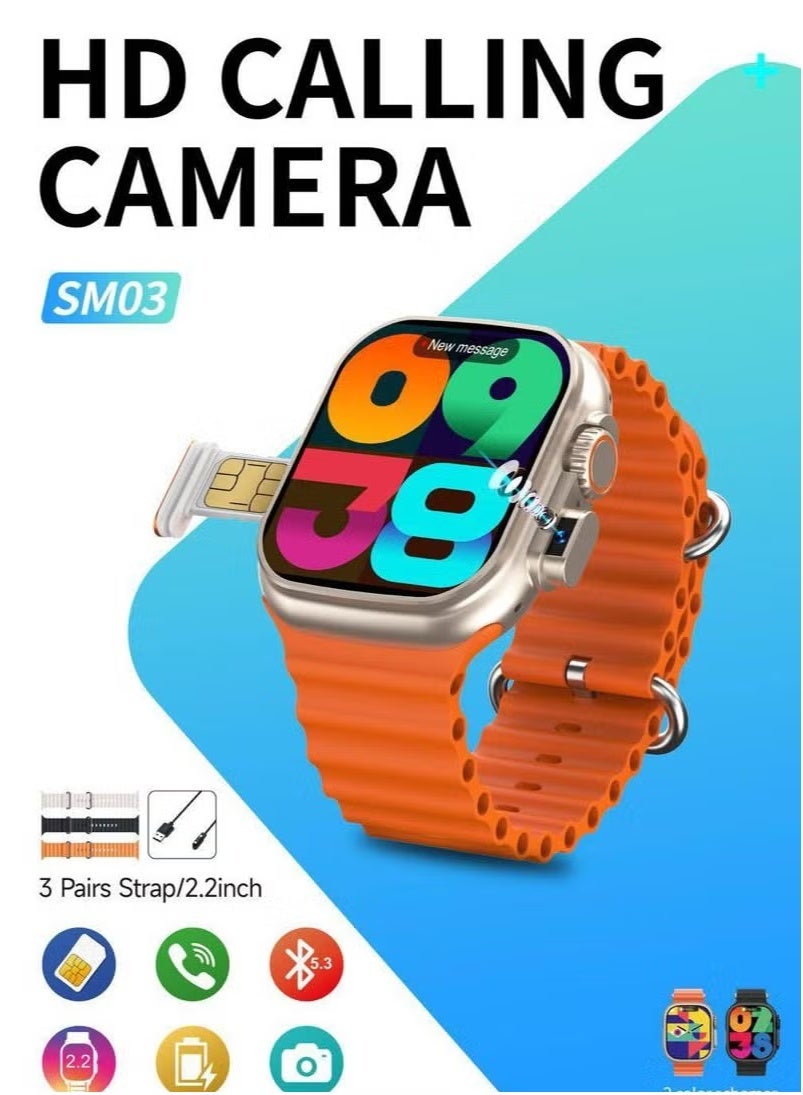 Compare SM03 Smartwatch with SIM Card Slot & HD Camera, 3 Interchangeable Straps for Men & Women, Fitness Tracker, Call & Message Alerts, Long Battery Life – Perfect for Daily Use at KSA Price