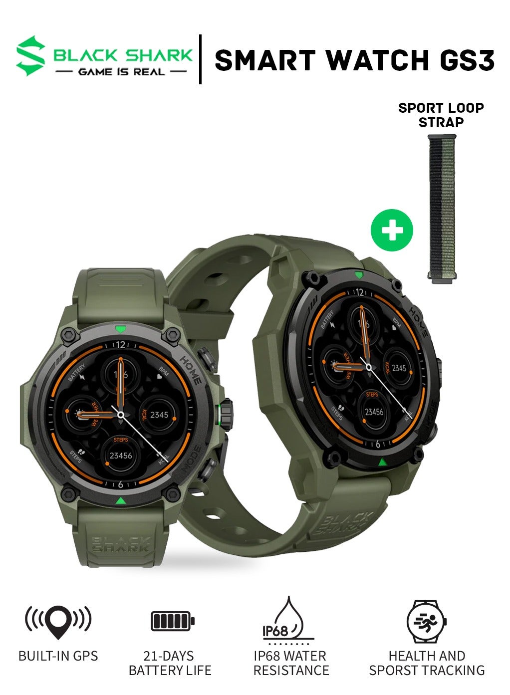Compare Ultra Strong Smartwatch With 1.43inch Display, Builtin GPS, 100 Sports Modes, 21Days Battery Life,Health Monitoring & IP68 Water Resistance GS3   Green at KSA Price