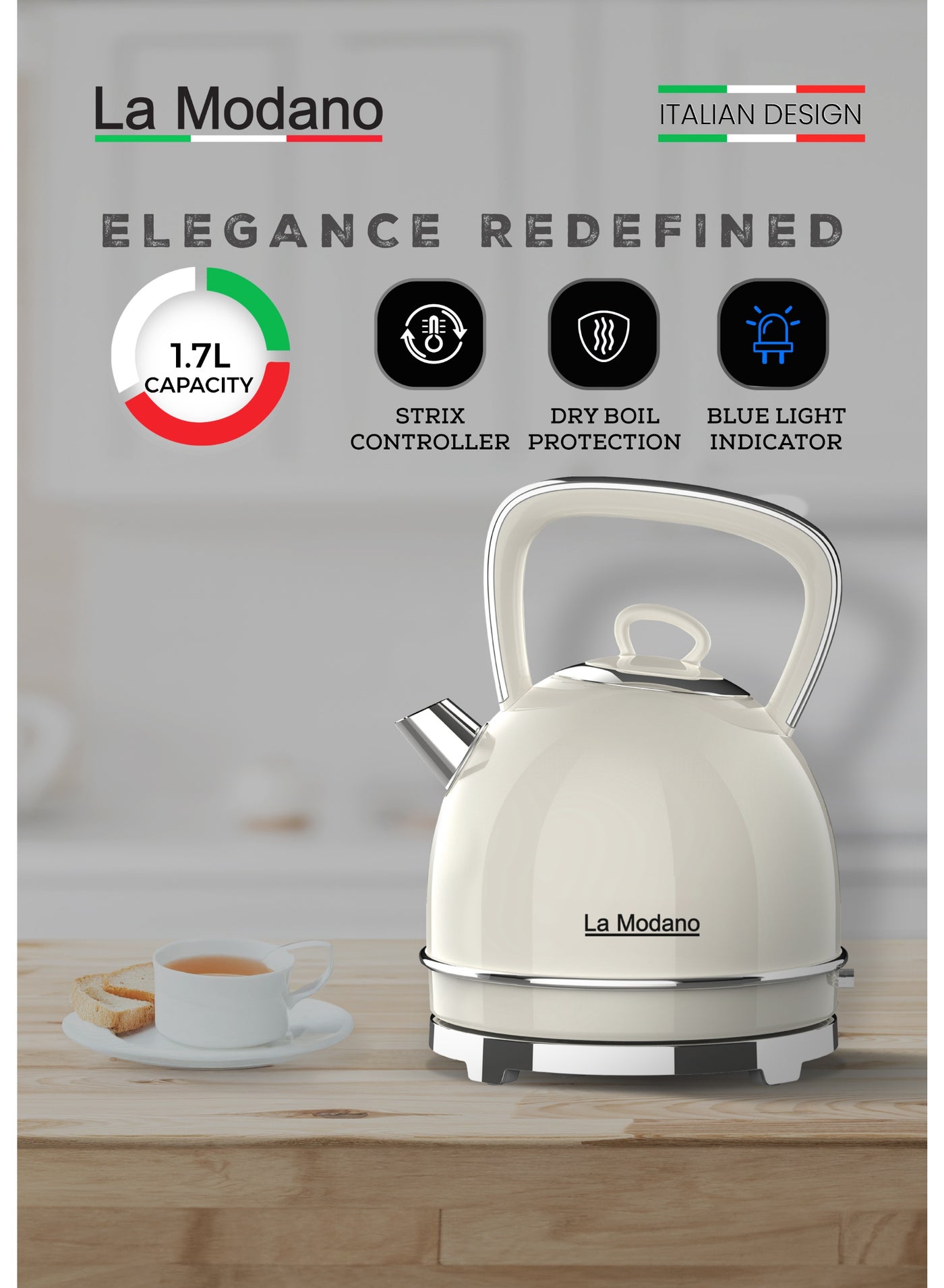 La Modano Retro Style Electric Kettle, 1.7L Capacity,…