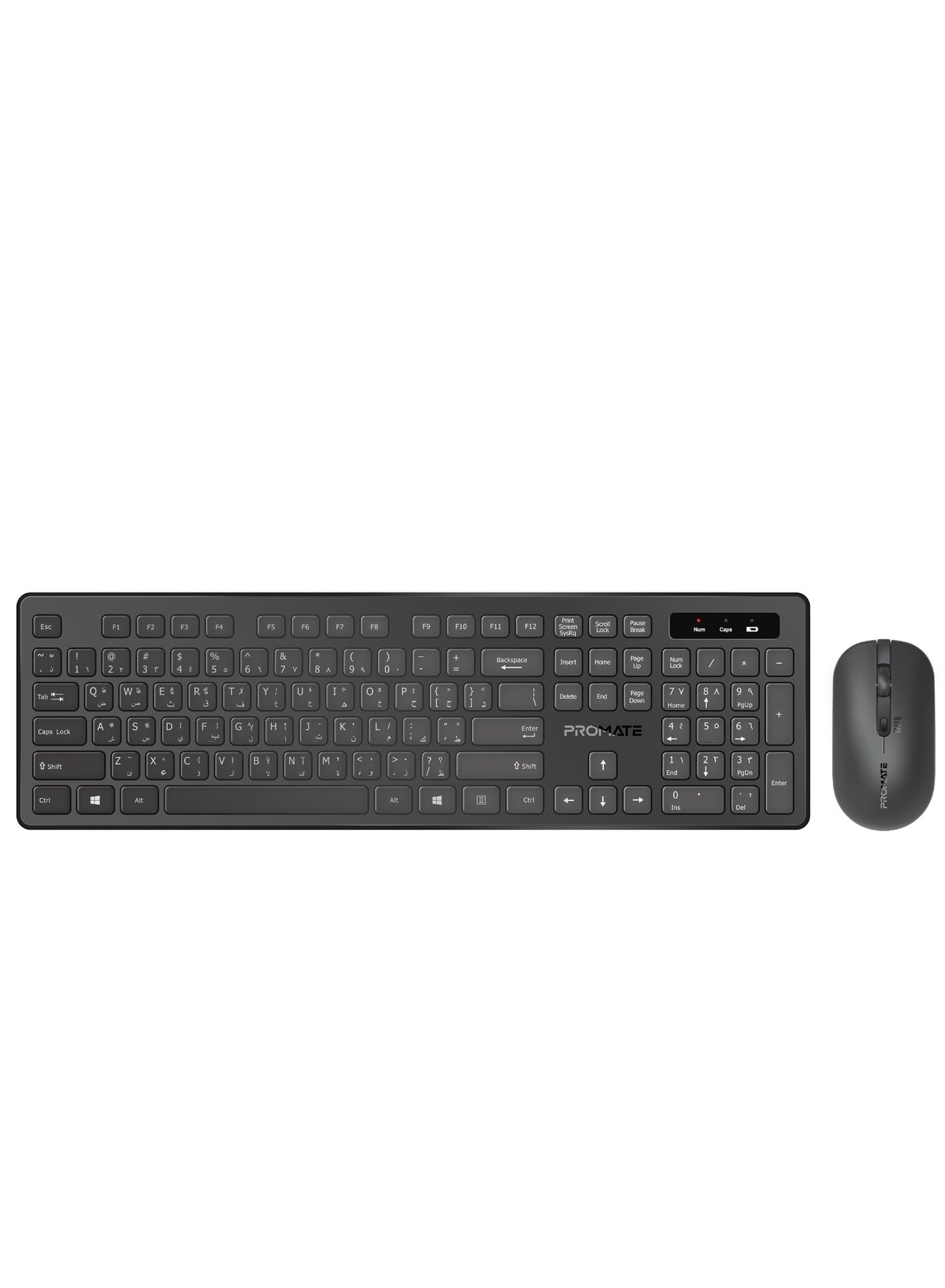 Compare Wireless EnglishArabic Keyboard and Mouse Combo, Slim FullSize 2.4Ghz With 1600 DPI Ambidextrous, Nano USB Receiver, Quiet Keys, Angled Kickstand for iMac, MacBook Air, ASUS, ProCombo13 Black at KSA Price