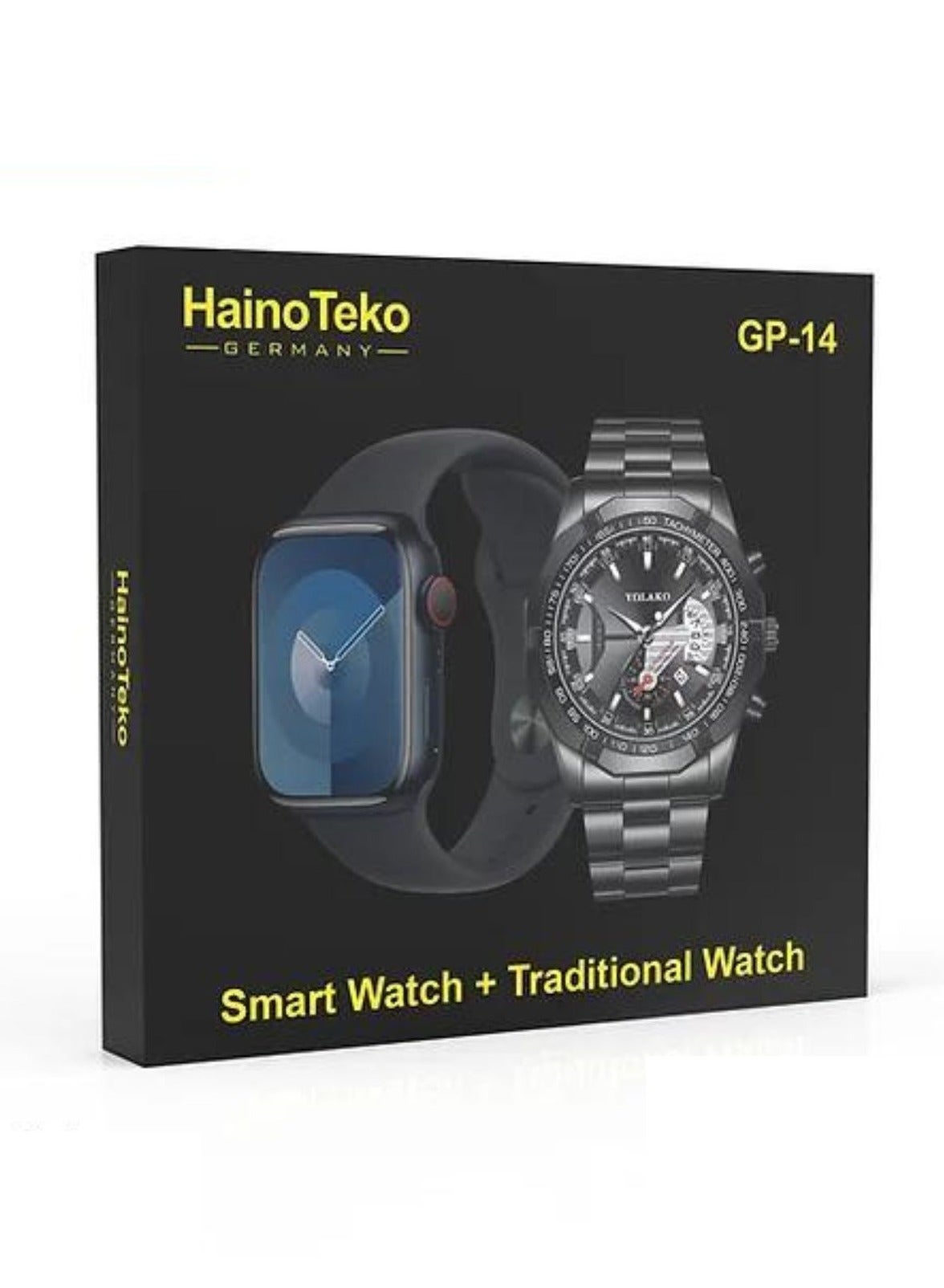 Compare GP14 2in1 Combo: Smart Watch + Traditional Analog Watch – Full Touchscreen Smartwatch with Fitness Tracking, Bluetooth Calling, Stylish Black Classic Watch for Men – Elegant Gift Set at KSA Price