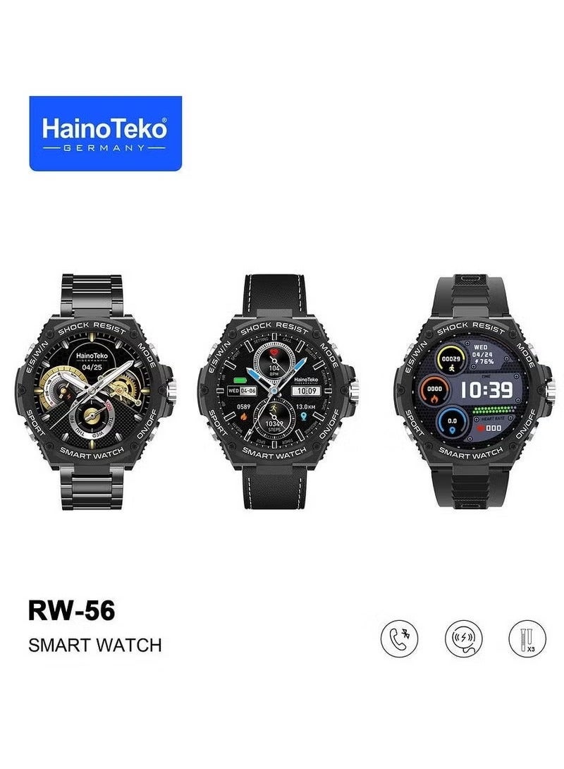 Compare Haino Teko Germany RW56 AMOLED Display Smart Watch – 1.3inch Round Shape, Wireless Charger, 3 Pairs of Straps, Fitness Tracker, Heart Rate Monitor, Notifications, and More – Stylish and Durable for Men & Boys Black at KSA Price