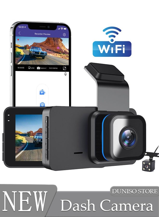 Compare Dash Cam Front Rear, Dash Cam 2K 1296P WiFi Car Camera with IPS Screen, Builtin WiFi GPS, Night Vision, 170°Wide Angle, WDR, 24 Hours Parking Monitor, Loop Recording at KSA Price