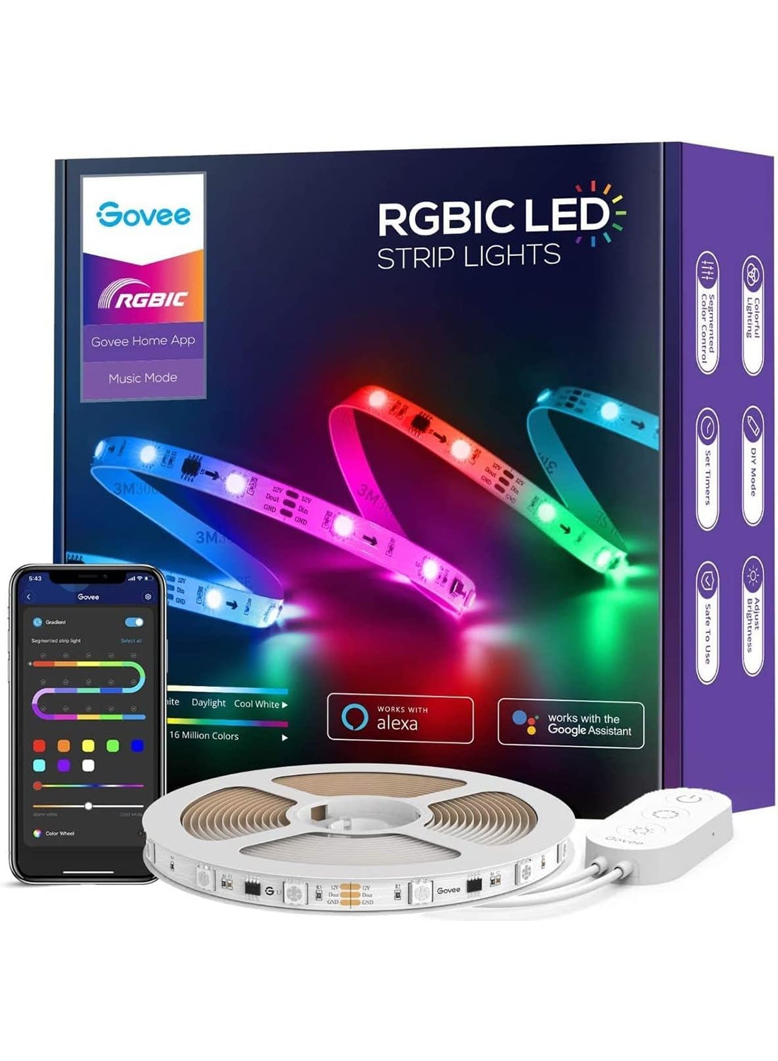 Govee RGBIC Basic Wi-Fi + Bluetooth LED Strip…