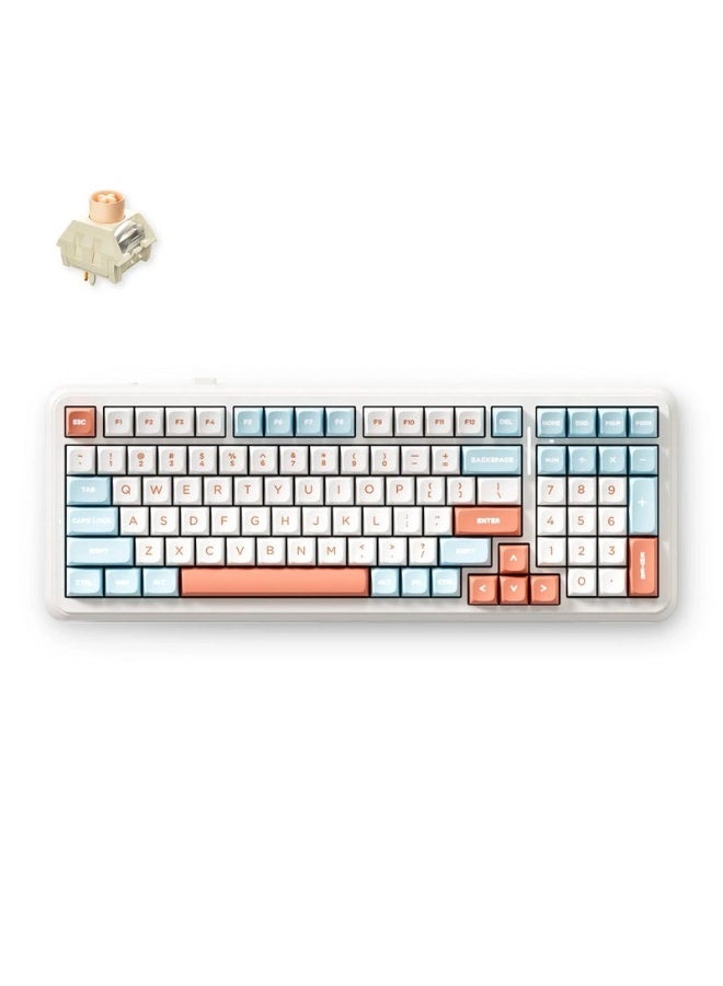 Compare K99 V2 Wireless GasketMount Mechanical Keyboard – Icy Creamsicle Switch, 98% Layout, HotSwap 35Pin Switches, TriMode, DualShot PBT Keycaps, SouthFacing RGB & Surround Lighting, 8000mAh Battery, FoamDamped Cushion Typing, Horizon Orange | MCK at KSA Price